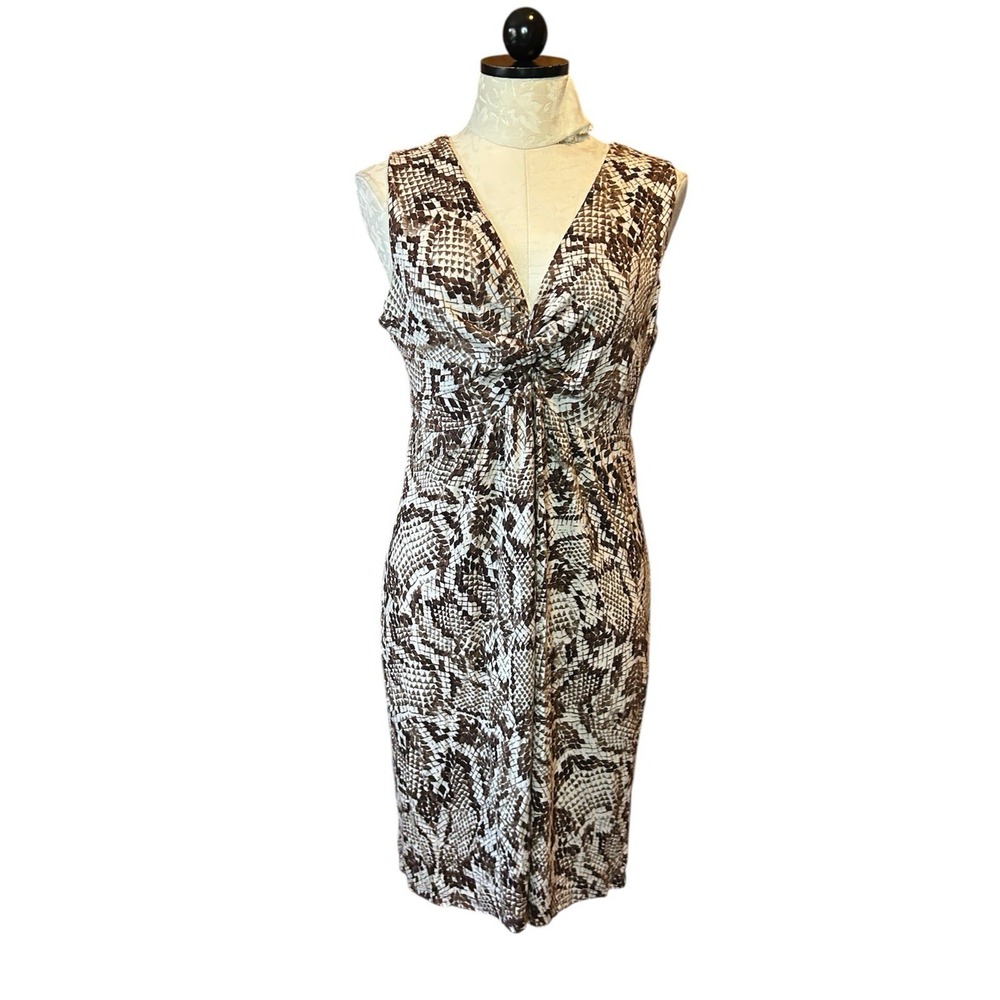 Chico's Maxi Dress 1 (M) Knee Length Brown & Cream Snake Print V-Neck Sleeveless